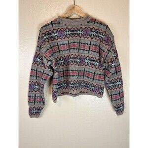 Country Seat M Wool Mohair Sweater Pullover Applique Floral Embroidered Vintage